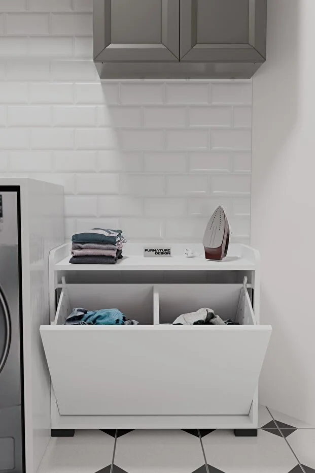 Duo 2 Bölmeli Çamaşırlık Çok Amaçlı İki Bölmeli Dolap Kirli Çamaşır Sepeti